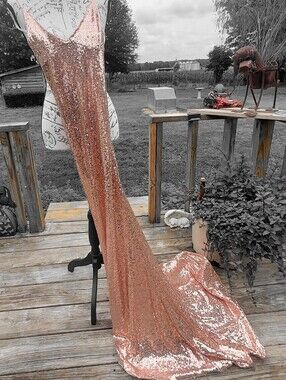 Club London Rose Gold Sequin Slip Gown